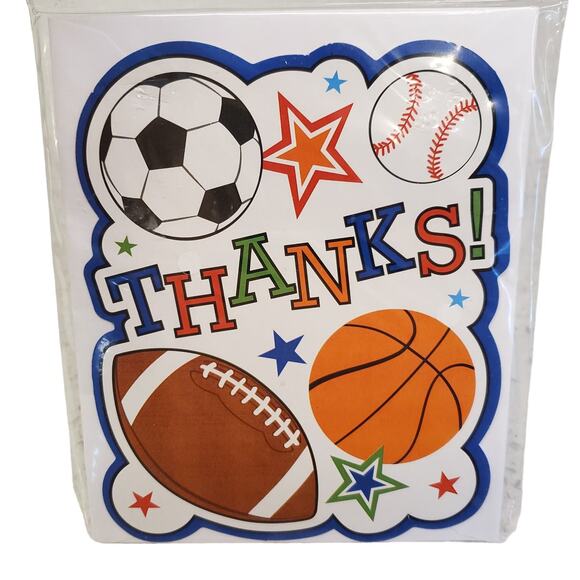 Sports Thank You Cards Envelopes Football Soccer Basketball Baseball 8 Pack - Picture 4 of 5
